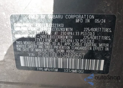 2025 Subaru Forester Premium из США, поврежденный, VIN JF2SLDDC7SH422557
